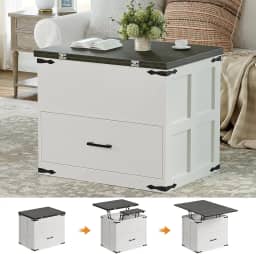 FABATO Mesa de centro elevatória, mesa de centro de fazenda, mesa de centro conversível com armazenamento e gaveta, mesa central multifuncional se converte em mesa de jogo de jantar para sala de