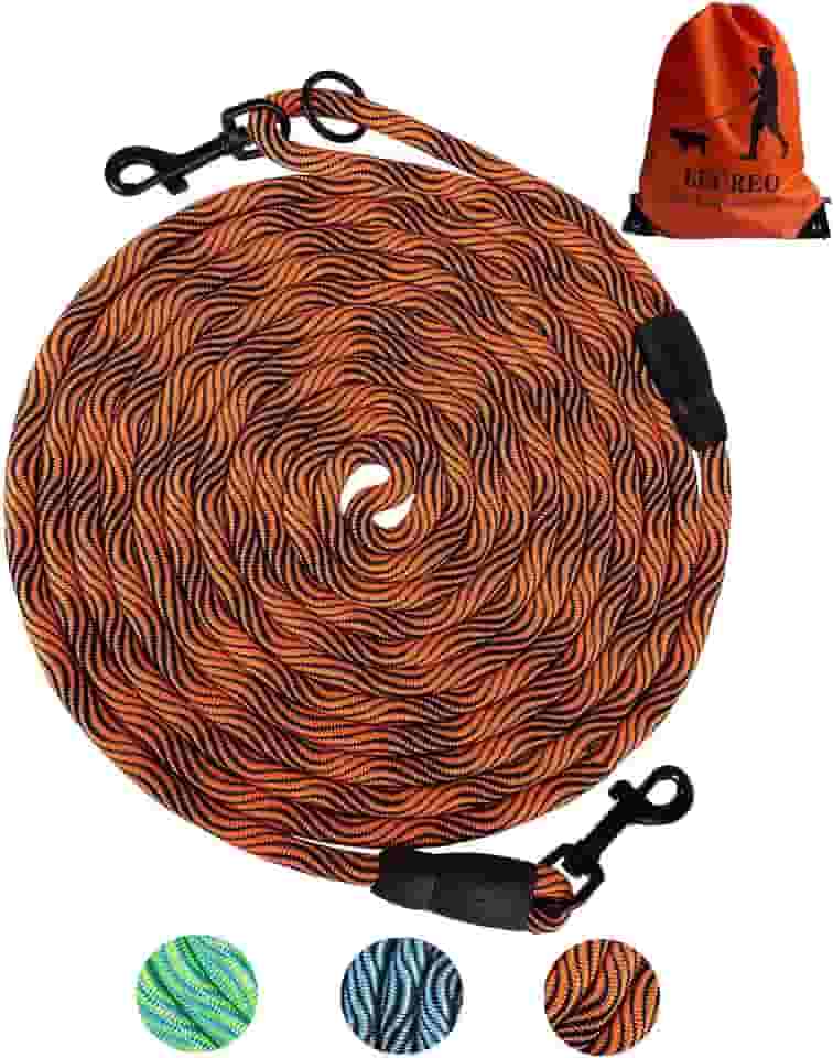 Guia Longa Para Cães De 4,5 M/9,1 M/15 M, Laranja, Padrão Ondulado, 1,9 Adequada Pequenos/Médios/Grandes, Nylon Durável E Aço-Liga, Ideal Treinamento, Caminhadas, Acampamentos, Quintal, Praia
