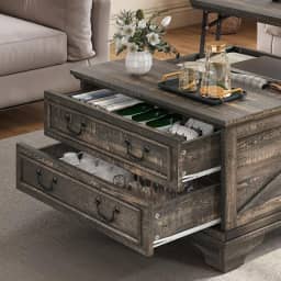 MOASIS Mesa de centro quadrada de 80 cm com mesa elevatória, mesa de centro de fazenda para sala de estar, escritório em casa, mesa central com gavetas de armazenamento e compartimento oculto,