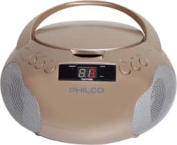 Philco Boombox de CD portátil com alto-falantes e rádio AM FM | CD Player de caixa boom ouro rosa compatível com CD-R/CD-RW e CD de áudio | Entrada auxiliar de 3,5 mm | Som estéreo | Tela LED