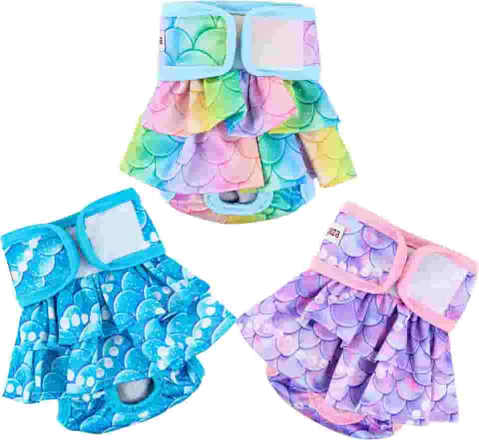 Fuz Bigaza Fraldas para Cães Femininas(Pacote com 3) Fraldas Reutilizáveis para Cadelas, Calcinha Lavável para Cães, Saia de Fralda para Cães No Cio, Menstruação, Incontinência Ou Micção Excitável(Peq