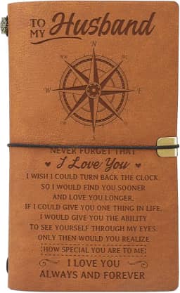 Presente de aniversário de marido, presente de marido da esposa para meu marido diário de couro, aniversário, aniversário, presente de Ação de Graças e Natal para ele, diário de couro preenchível com 140 páginas