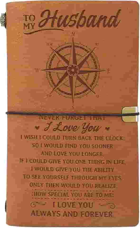 Presente de aniversário de marido, presente de marido da esposa para meu marido diário de couro, aniversário, aniversário, presente de Ação de Graças e Natal para ele, diário de couro preenchível com 140 páginas