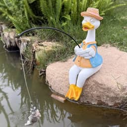 Estátua de pato de jardim para pesca ao ar livre, estátuas de ganso decorações para quintal 24 cm, escultura de pato de pesca, decoração de jardim, pescador para cachoeiras ou decoração de lagos de