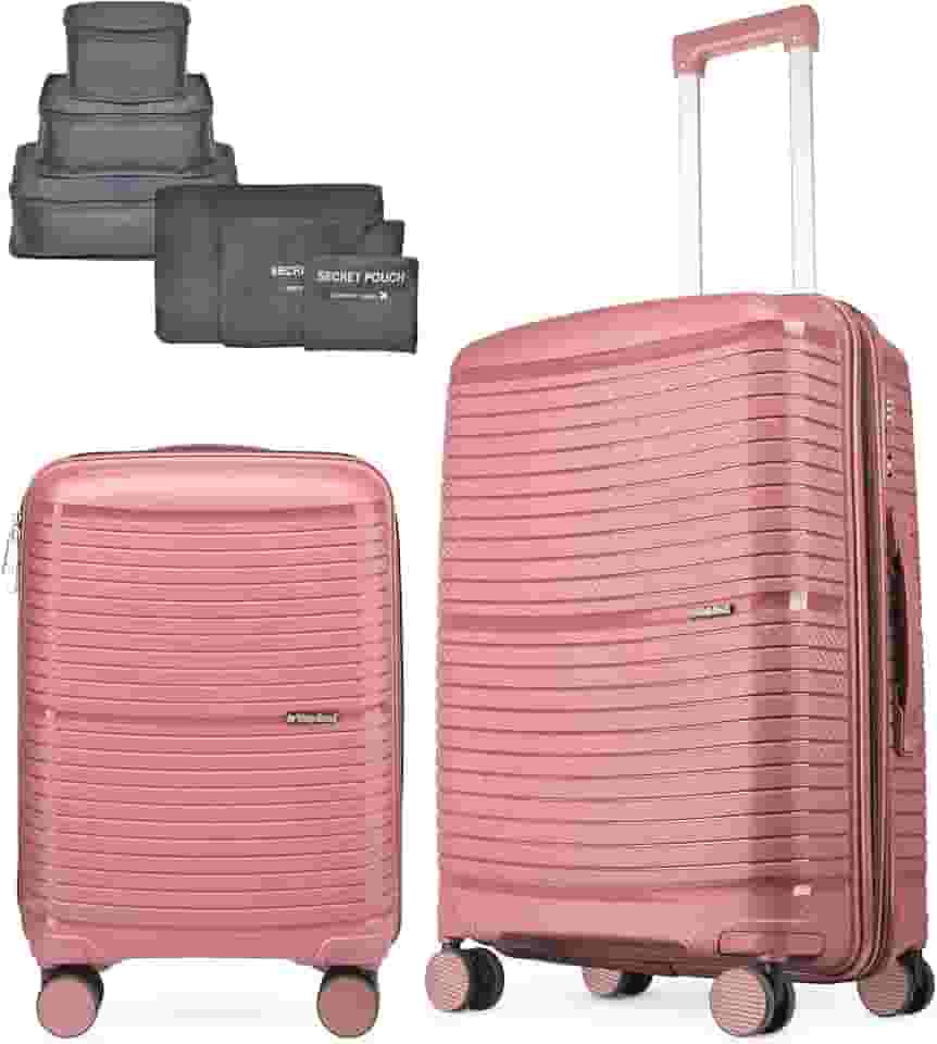 Mala de Viagem Bahamas em Polipropileno, com Conjunto de 6 Organizadores de Bagagem (Kit de Mala Rose)