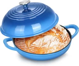 P&P CHEF Forno holandês de pão para fermento, panela de ferro fundido esmaltado de 5,5 litros com tampa para assar pão caseiro, fácil de limpar e aquecer uniformemente, azul