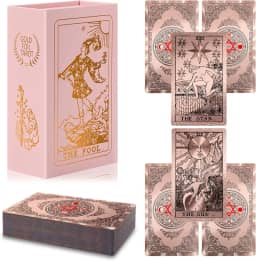 Waterproof Tarot Cards with Meanings on Them Gold Tarot Cards with Guide Book Gold Foil for Beginners 78 Classic Origina Rider Waite Taro Deck Fortune Telling Game