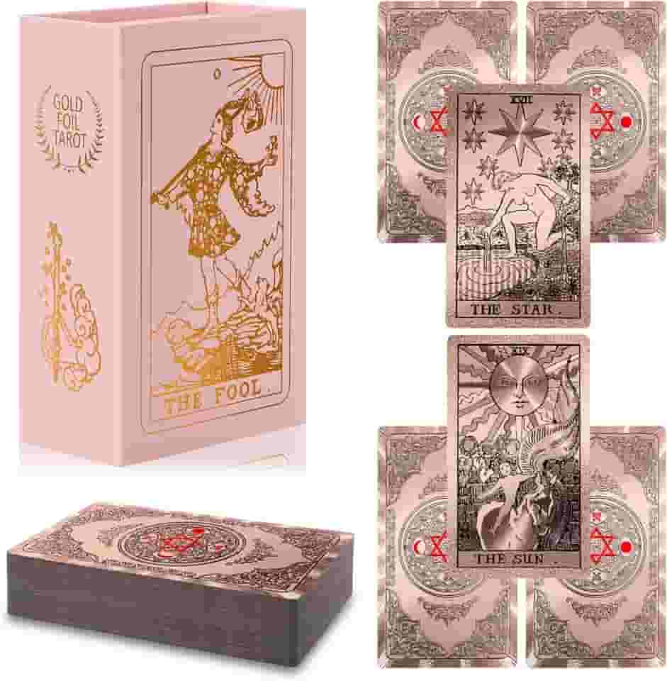 Waterproof Tarot Cards with Meanings on Them Gold Tarot Cards with Guide Book Gold Foil for Beginners 78 Classic Origina Rider Waite Taro Deck Fortune Telling Game