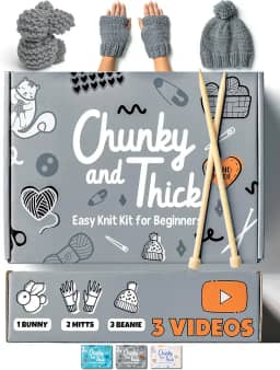 Kit completo de tricô para iniciantes - Kit de aprender a tricotar com acessórios de tricô, como fio grosso para iniciantes em cinza, agulhas de bambu para iniciantes e muito mais - Inclui tutoriais