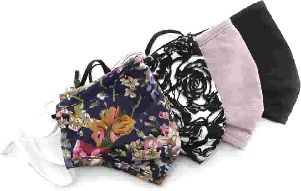 Máscara facial de tecido de algodão ajustada para adultos com bolso para filtro – tecido reutilizável confortável máscara facial – 3 camadas – lavável com alças ajustáveis para orelha e ponte do nariz – pacotes variados (variedade C)