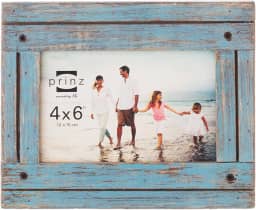 Prinz Homestead Moldura de madeira envelhecida, para fotos 4x6, exibição de parede ou mesa, azul