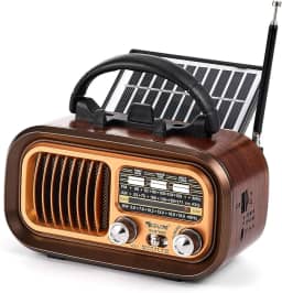 Rádio Retrô Portátil Vintage Bluetooth Multifuncional com Painel Solar Rádio FM AM SW 3 bandas Estilo Clássico Antigo Reprodutor USB TF 5 W Radio Retro Pilha para Casa Viagem