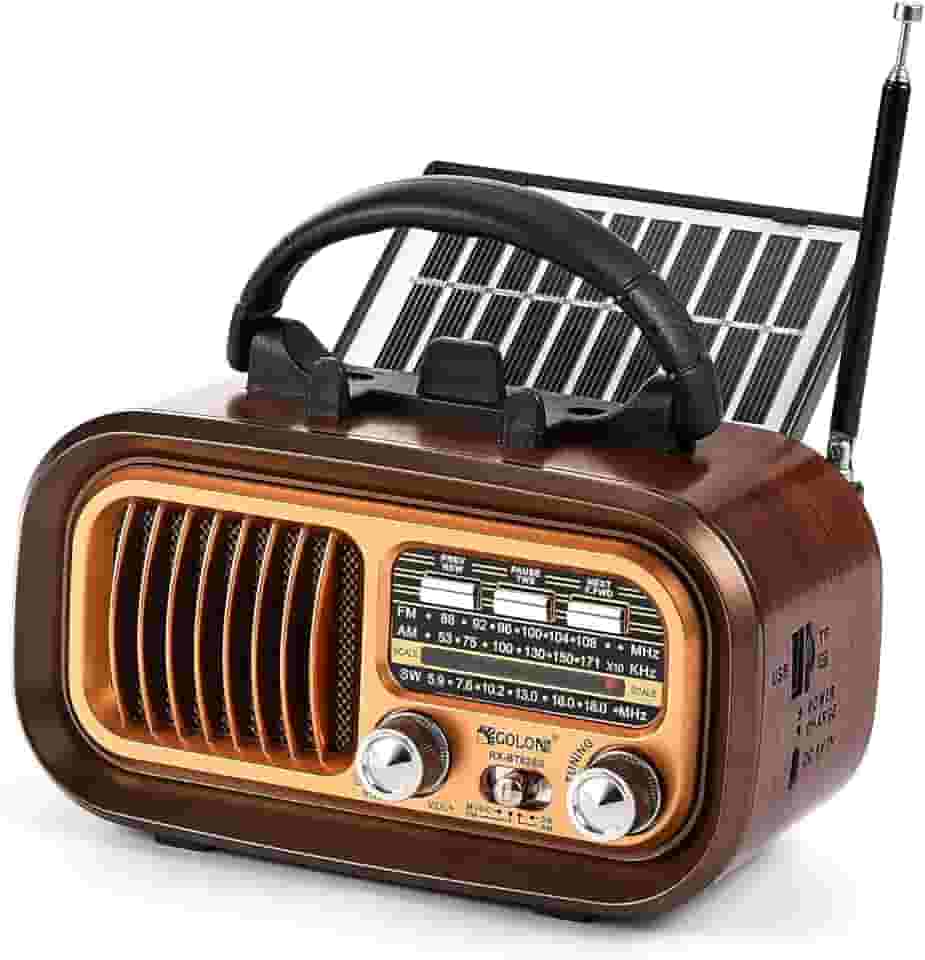 Rádio Retrô Portátil Vintage Bluetooth Multifuncional com Painel Solar Rádio FM AM SW 3 bandas Estilo Clássico Antigo Reprodutor USB TF 5 W Radio Retro Pilha para Casa Viagem