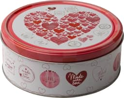 Hearts 150g - Lata com estampa de corações contendo biscoitos amanteigados e com chocolate - Fabricado na Dinamarca pela Jacobsens Bakery