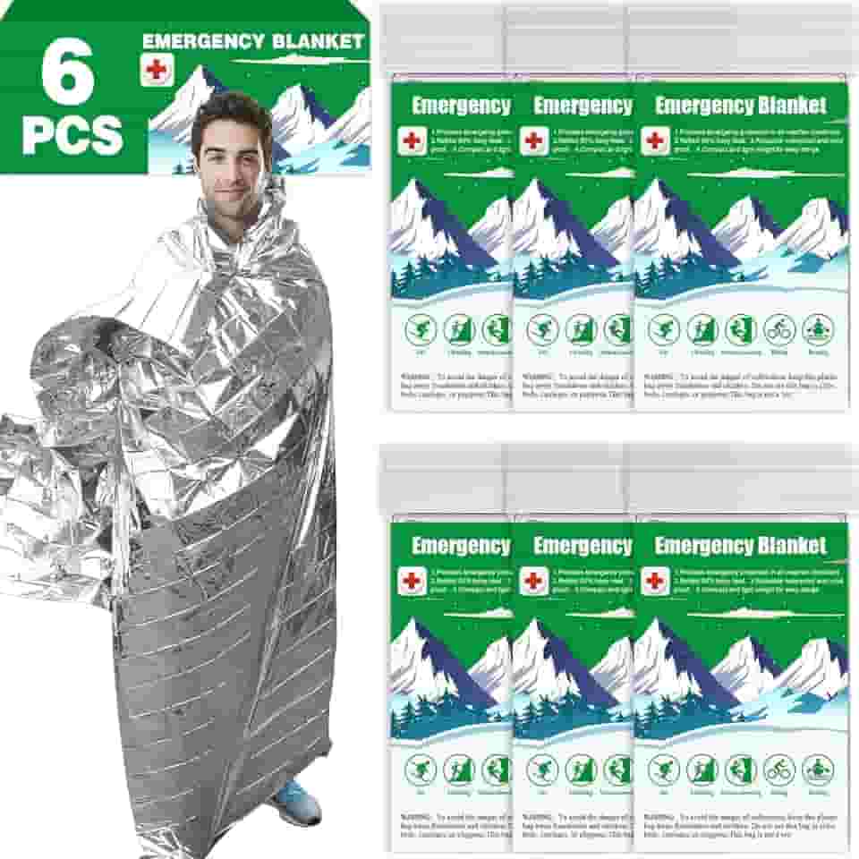 CXYARY Pacote com 6 cobertores térmicos de emergência Mylar, cobertores espaciais de 213 x 132 cm, cobertor térmico de emergência, equipamento de sobrevivência, acampamento para atividades ao ar livre