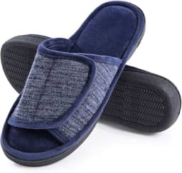 Pantufas masculinas ajustáveis DL – espuma de memória, pantufas de casa com bico aberto para homens ao ar livre, pantufas de quarto respiráveis para homens, sola de borracha antiderrapante, preta, cinza, marrom marinho