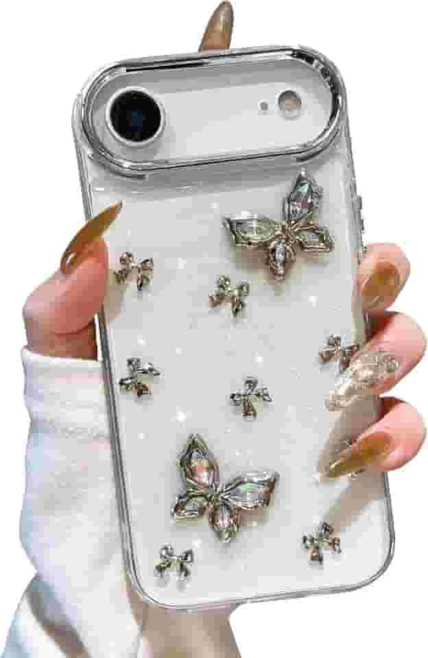 EYZUTAK Capa para celular novo ar, capa protetora transparente TPU transparente com laço 3D com glitter e borboletas fofas e cristalinas - Borboleta