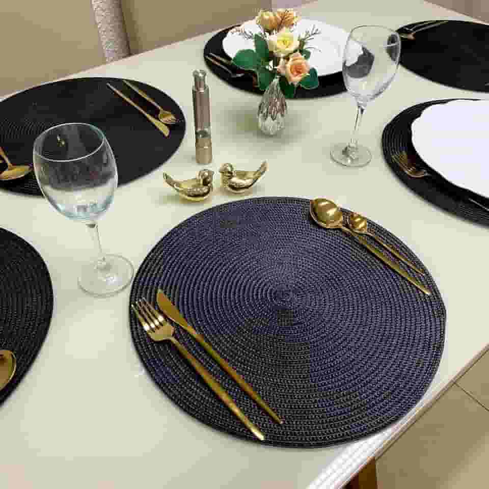 Jogo Americano Redondo 6 Peças Mesa Posta Sousplat (Preto)