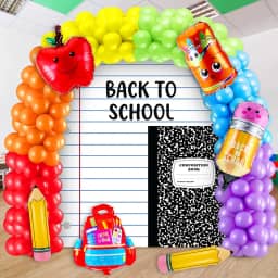 Back to School Party Decorations 158 Pcs Rainbow Balloon Garland Arch Kit with Large Notebook Paper and Composition Book Backdrop Banner for First Day of School Kindergarten Party Supplies