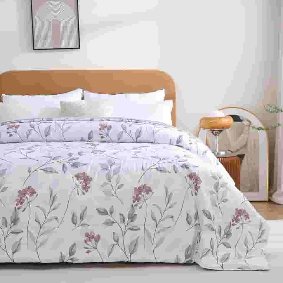 Edredom Casal 300 Fios Sono Leve 2,20m x 2,40m Estampado (Floral Grid Cinza)