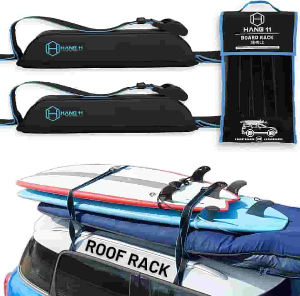Hang 11 Rack de teto para prancha de surfe – serve para qualquer veículo, carrega até 3 pranchas, alças extra largas de 3,8 cm, suporte de carro para prancha de surf, suporte universal macio para