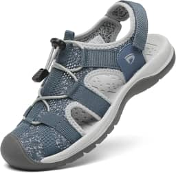 Dannto Sandálias Esportivas Femininas De Bico Fechado, De Malha, Para Caminhada Ao Ar Livre, Esportivas, Casuais, Calçados Aquáticos, Azul-Cinza, 36, Tamanho 6