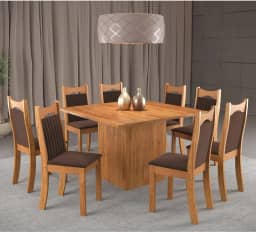 Conjunto de Jantar Mesa Quadrada Panama com 8 Cadeiras Dalas Mel/Bombom