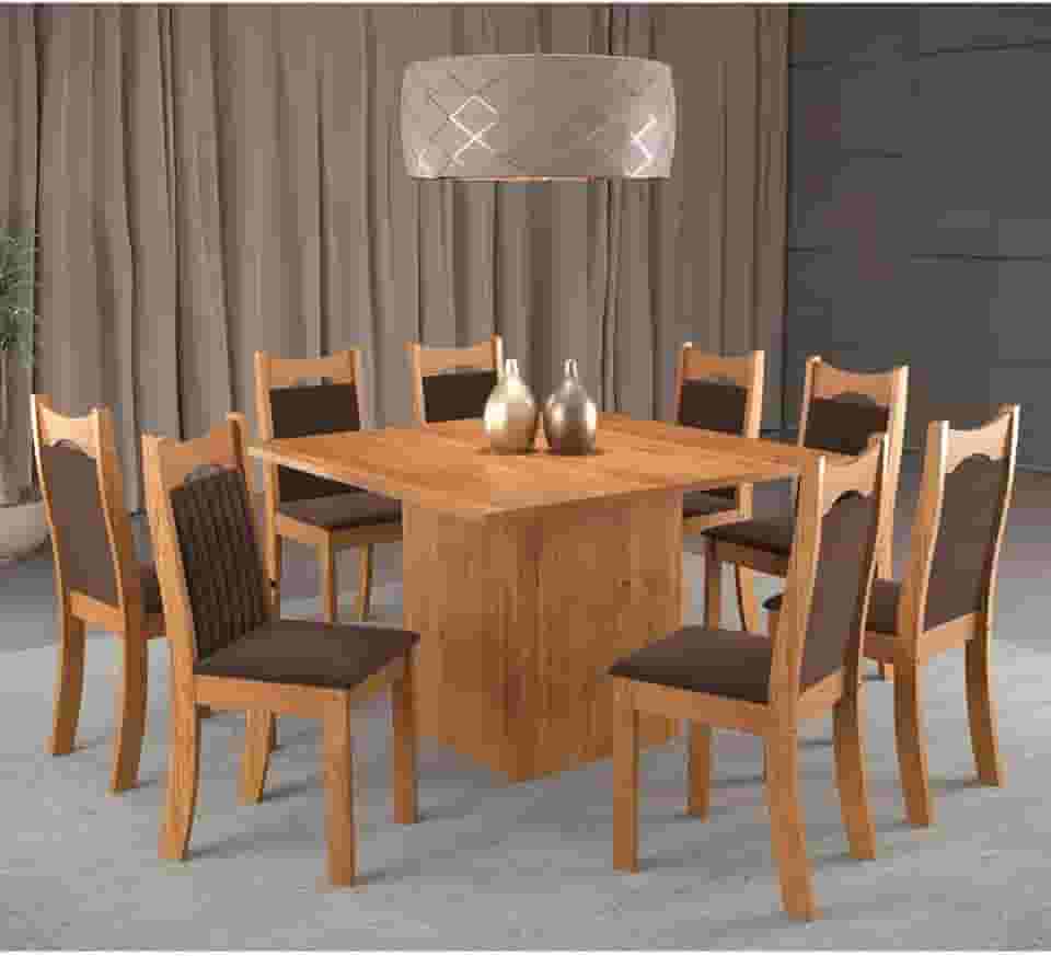Conjunto de Jantar Mesa Quadrada Panama com 8 Cadeiras Dalas Mel/Bombom