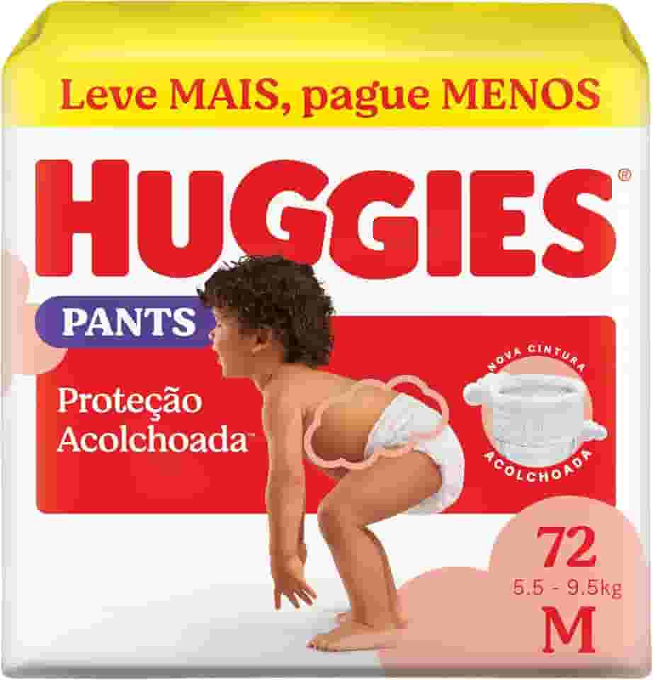 Fralda Pants Huggies Proteção Acolchoada Tamanho M 72 unidades – Nova Fralda Supreme Care estilo roupinha, que veste como shortinho e com cintura acolchoada super macia que previne marquinhas, fácil de colocar e tirar (embalagem pode variar)