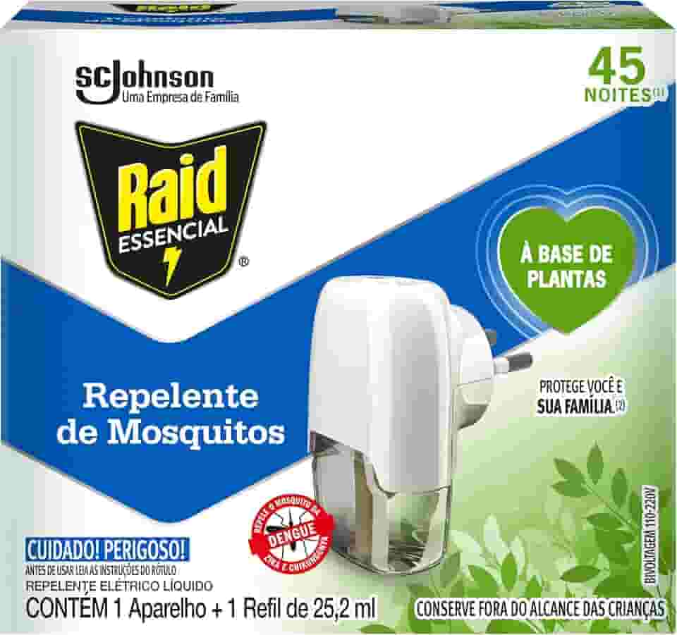 Raid Essencial Repelente Eletrico Líquido À Base de Plantas, 1 Aparelho e 1 Refil de 25,2ml