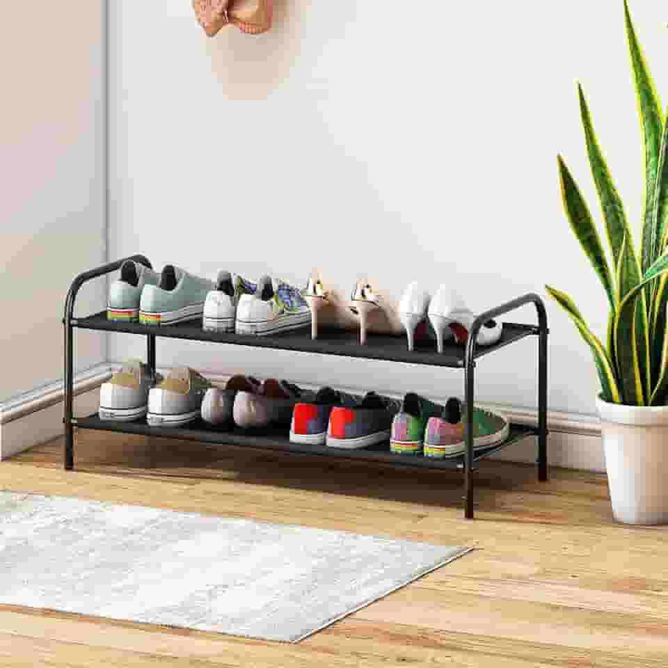 Sapateira Organizadora Porta Sapatos Formato Simples Tecido, Para 8 Pares, 2 Prateleiras, Robusto e Durável, com Grande Capacidade, Adequado para Ser Colocado Entrada e na Sala de Estar