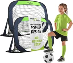 Sport Squad Conjunto de rede de gol de futebol portátil – Conjunto de dois objetivos de futebol de treinamento pop-up de 10 cm com estojo compacto – Montagem fácil e armazenamento compacto – Ótimo para crianças e adultos