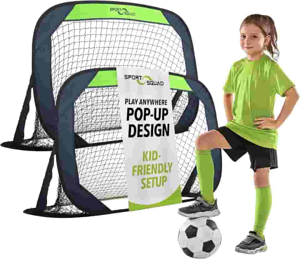 Sport Squad Conjunto de rede de gol de futebol portátil – Conjunto de dois objetivos de futebol de treinamento pop-up de 10 cm com estojo compacto – Montagem fácil e armazenamento compacto – Ótimo para crianças e adultos