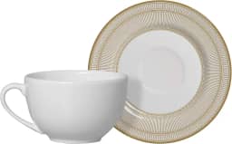 Conjunto Alleanza de 6 Xicaras Chá c/pires Plissan Dourado