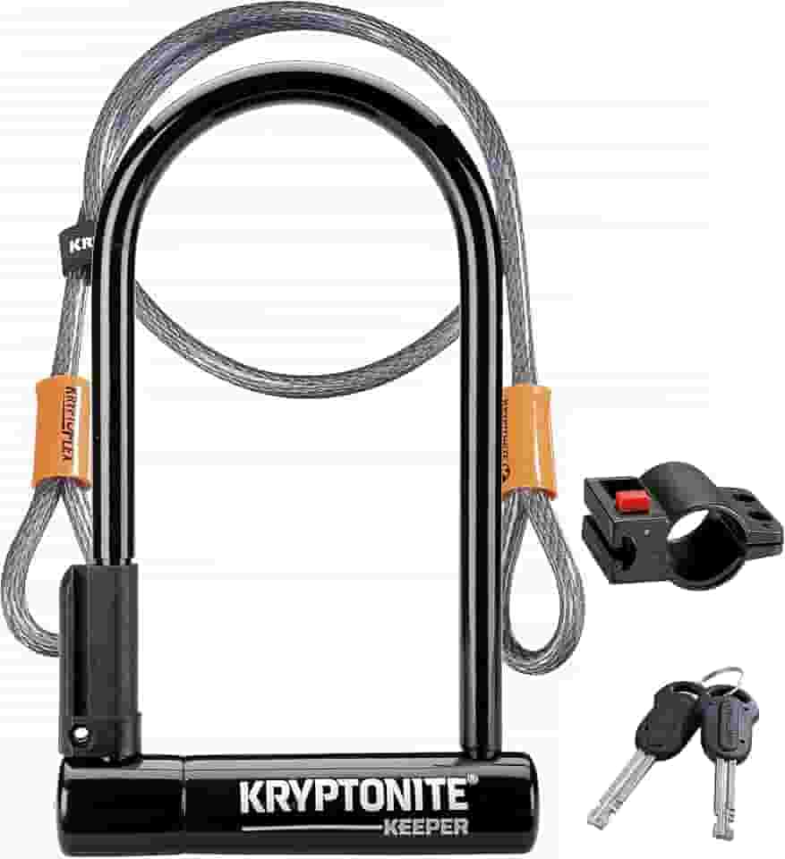 Trava em U para bicicleta padrão Kryptonite Keeper, trava em U para bicicleta resistente vendida em prata segura, manilha de 12 mm com suporte de montagem e chaves para bicicleta, motocicleta,