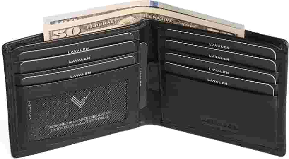 Carteira masculina de couro grande, carteira masculina de couro feita à mão com compartimento de moedas, presentes para homens