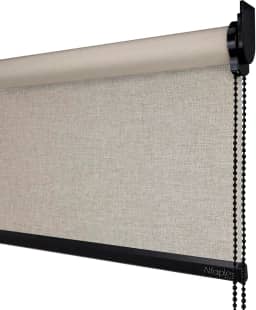 Cortina Persiana de Rolo Blackout (Linho Bege - Acabamento Preto, 1,70 (lar) x 1,30 (alt) - SEM BANDÔ)