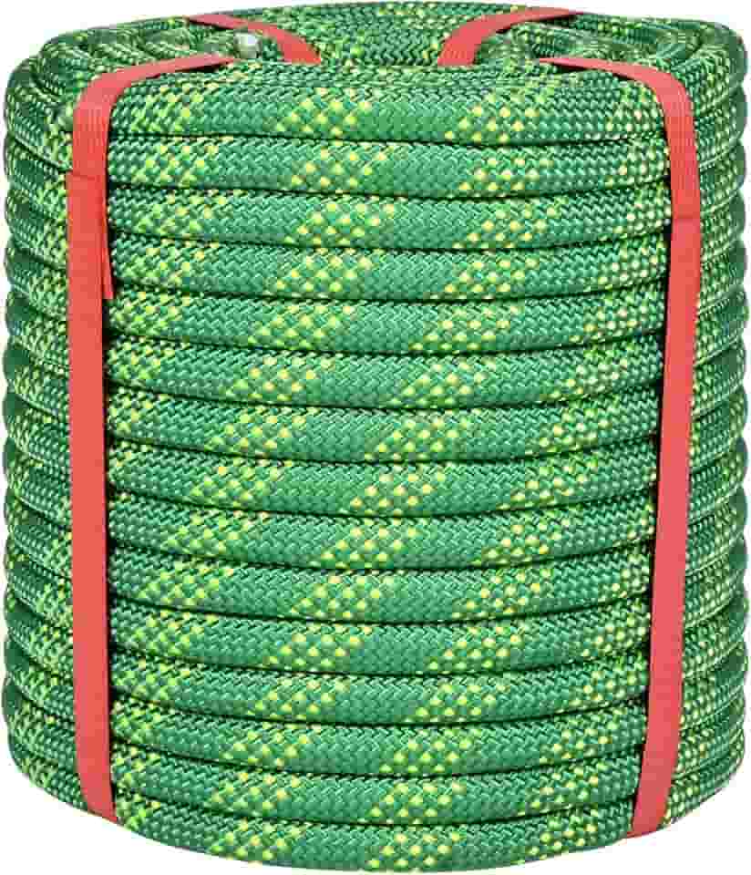 Corda De Escalada De 1/2 Polegada 100 Pés Verde - 48 Fios Para Escalada Em Árvores, Corda De Arborista De 1/2 Pol., Corda De Rapel, Corda Trançada De Poliéster E Náilon Estática, Corda De Tou
