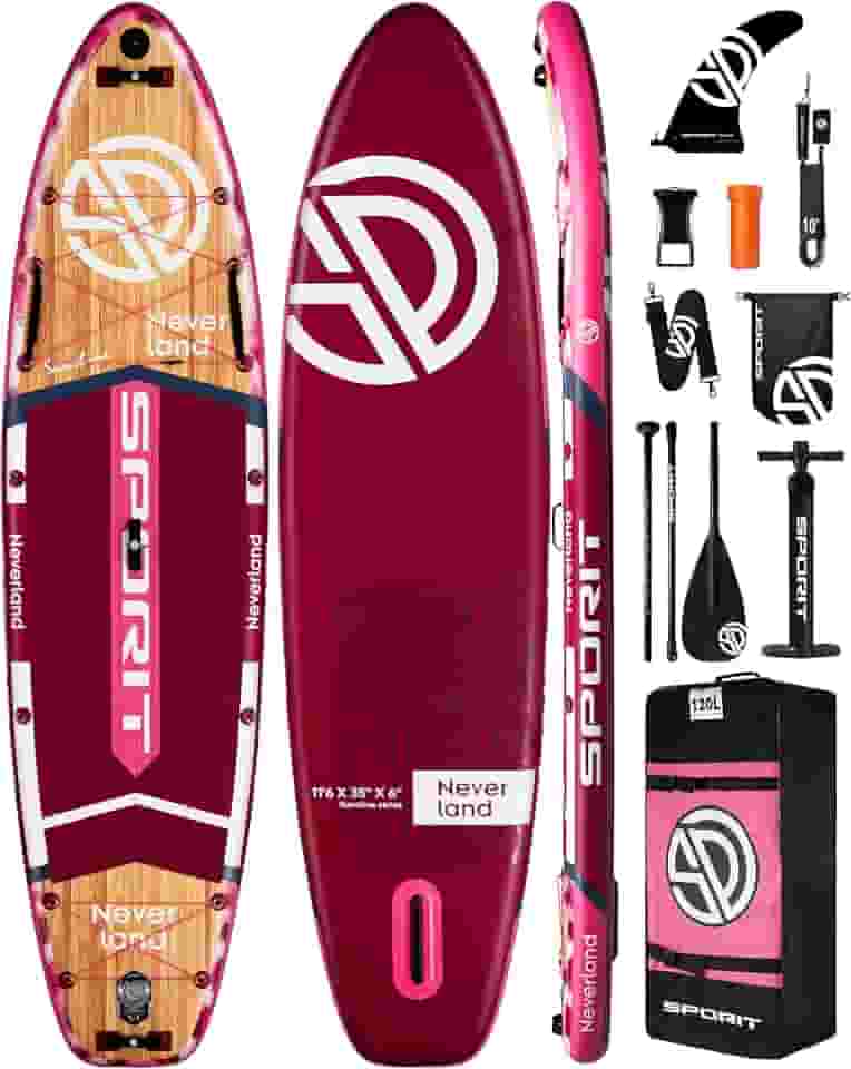 Prancha de stand up paddle inflável super larga de 11'6 × 35 ', prancha de sup ultra estável para adultos, capacidade de 450 lb com alça de ombro, mochila de 100 l, nadadeira removíve