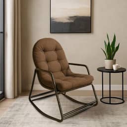 Cadeira Sossego Poltrona de Balanço e Descanso para Área Externa Coberta Estrutura de Metal Preta Almofada Acolchoada (Café)