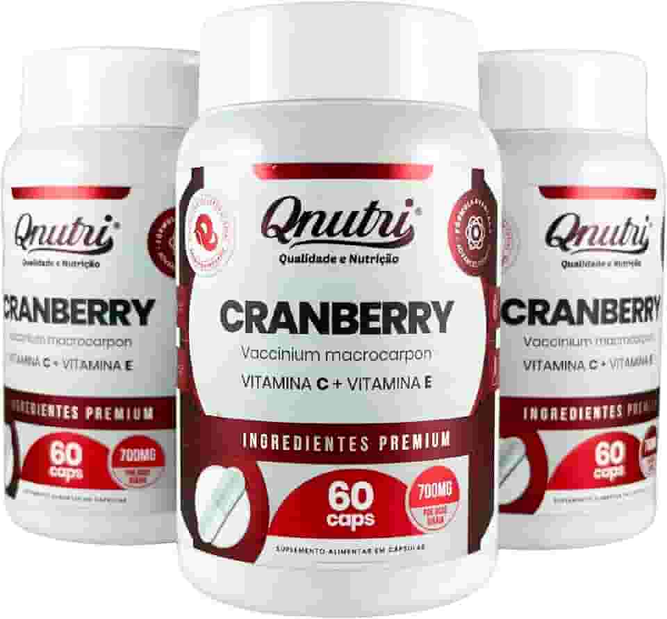 Kit 3x Cranberry 700mg 60 Cápsulas Qnutri Suplemento Natural Sem Glúten Produto em Cápsulas