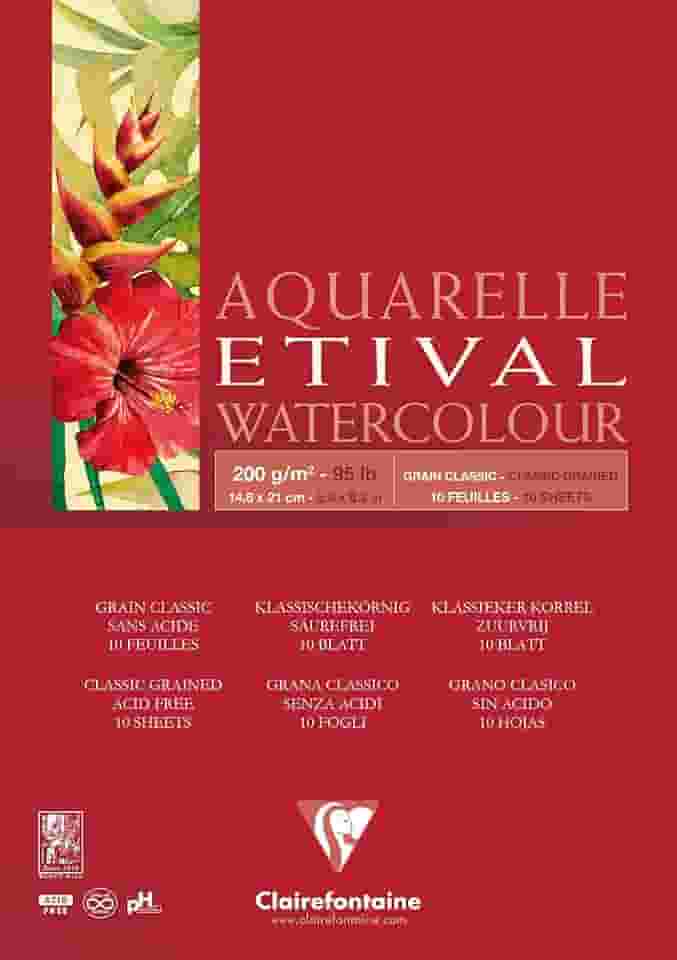 CLAIREFONTAINE Bloco de Papel Para Aquarela Etival A5 200G, Branco