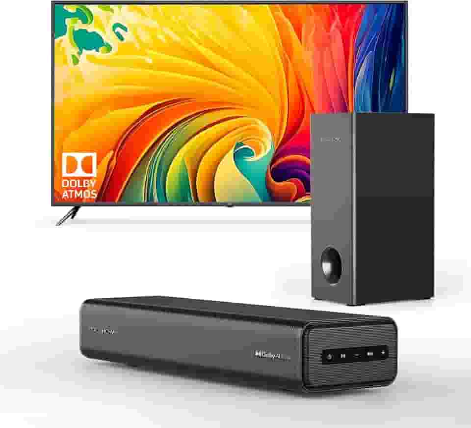 Zooshow Barra de Som Dolby Atmos 2.1 Canais, 100W RMS, Bluetooth 5.3, HDMI-EARC/Óptica/AUX, Modo de Jogo, Áudio Surround Home Theater