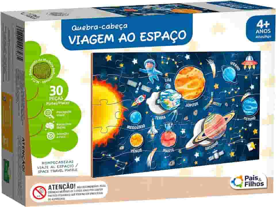 Pais & Filhos - Quebra Cabeça, 38 Pçs, Viagem ao Espaço - Madeira