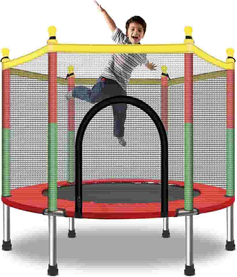 Cama Elástica 1,4 m com Rede de Proteção, Trampolim com Fecho Zíper e Lona Reforçada, Cama Elástica Trampolim Pula Pula, Resistente Pula Pula para Área Interna ou Externa Playground