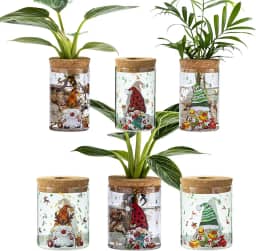Vasos de propagação de Natal para plantas, frascos de propagação de 2 tamanhos com padrões de decorações de Natal, vaso hidropônico de vidro de mesa para mudas de plantas, para amantes de