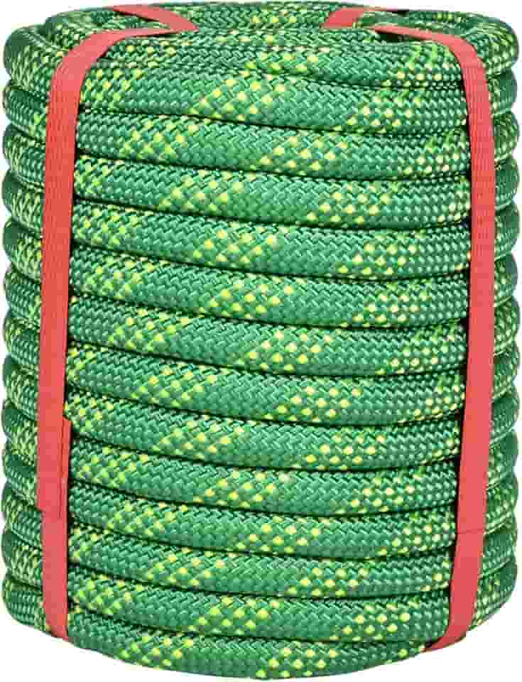 Corda de Escalada de 1/2' 50 Pés Verde-48 Fios para Escalada Em Árvores, Corda de Arborista de 1/2 Pol., Corda de Rapel, Corda Trançada de Poliéster E Nylon Estática, Corda de Touro para Puxar