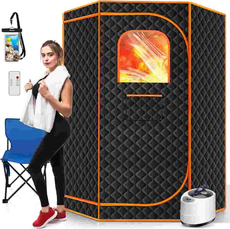 RELEXNOW Sauna a vapor portátil para casa, caixa de sauna portátil de corpo inteiro para casa com 9 níveis de calor ajustáveis, sauna a vapor com vaporizador de 3L 1500W, cadeira dobrável