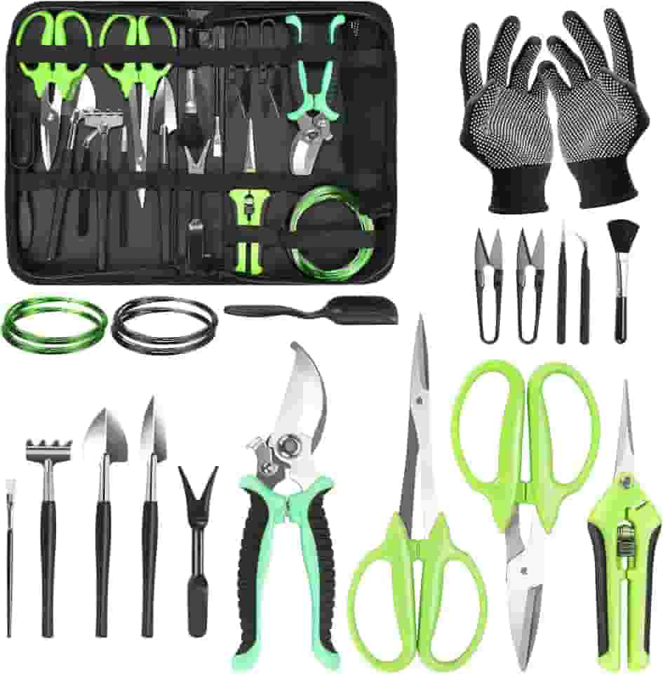 FTUREERA Kit de Ferramentas para Bonsai, Conjunto de Ferramentas de Jardinagem de 21 Peças Inclui Tesouras de Poda de Jardim, Tesoura para Aparar Plantas, Fio de Treinamento, Ferramenta para Suculenta