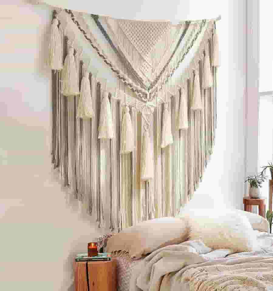 Jakalin Painéis de decoração de parede de macramê grandes feitos à mão arte de parede para sala de estar decoração de quarto, 119 cm L x 139 cm C